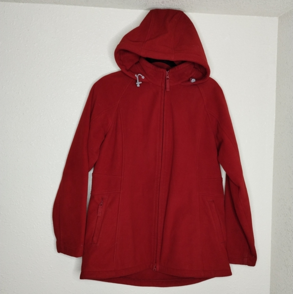 Duluth Trading Shoreline Fleece Windproof Hooded Coat Red Women's Size Medium